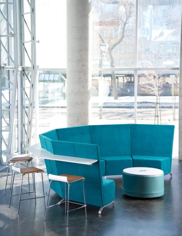 Aqua colored modern reception area