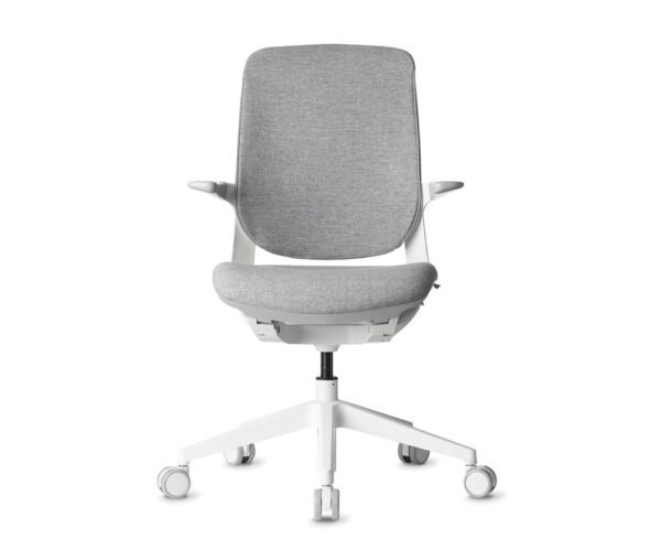 white modern office task chair with light grey cushion