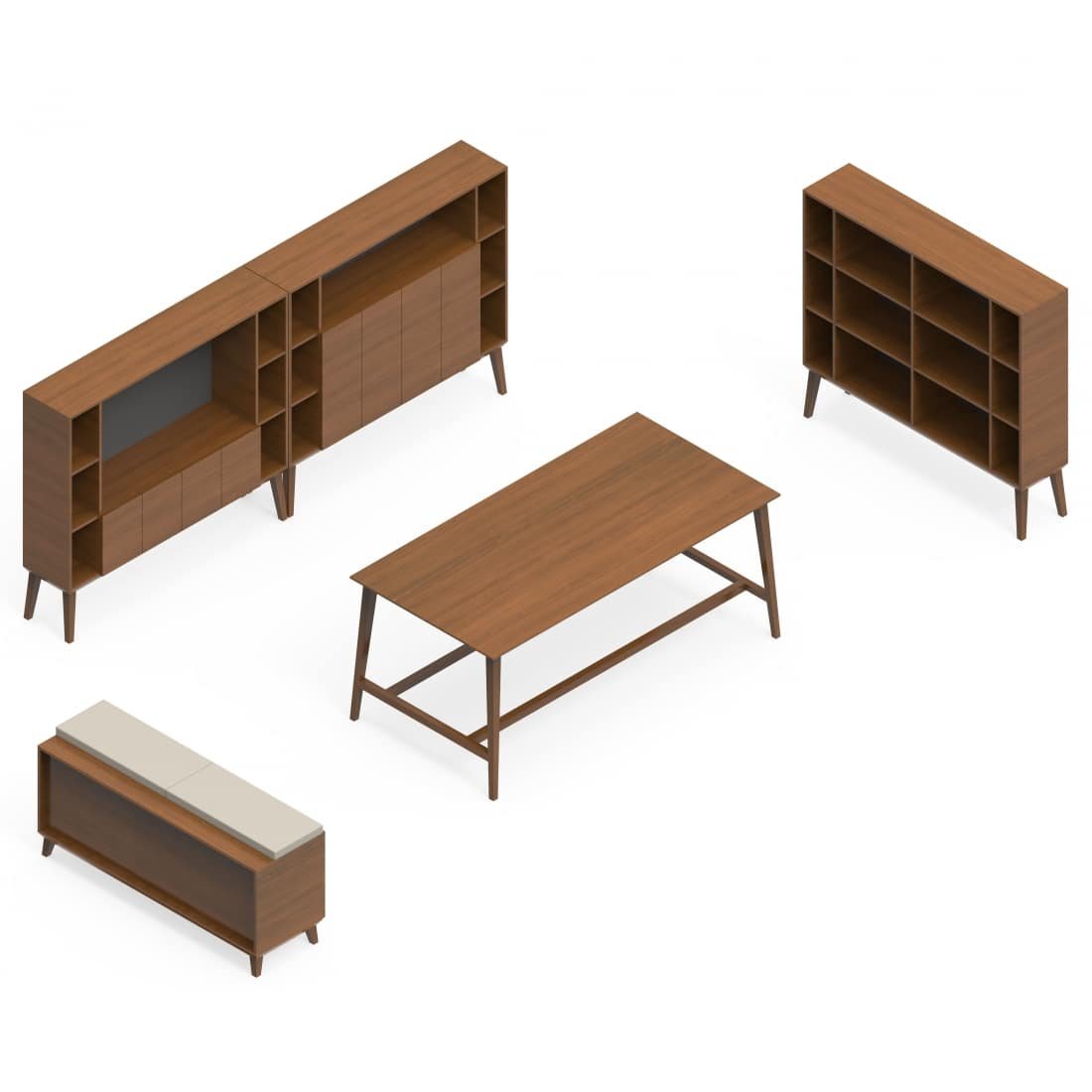 Corby Laminate And Veneer Desking With Lots Of Storage, Bookcases, Seating Area And Table CBY213