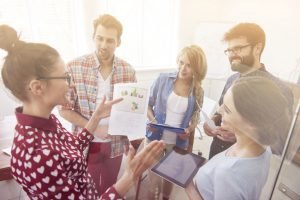 Collaborative working people talking