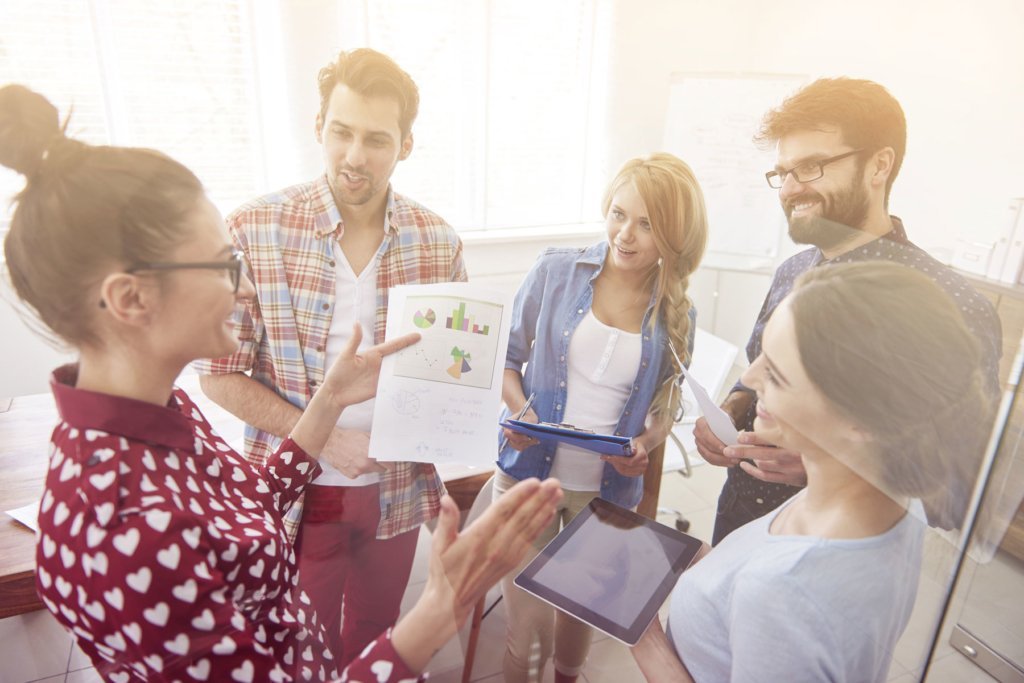 Collaborative working people talking