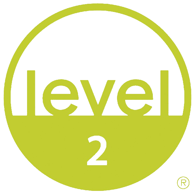 Logo for the BIFMA furniture sustainability certification. It is ranked Level 2.