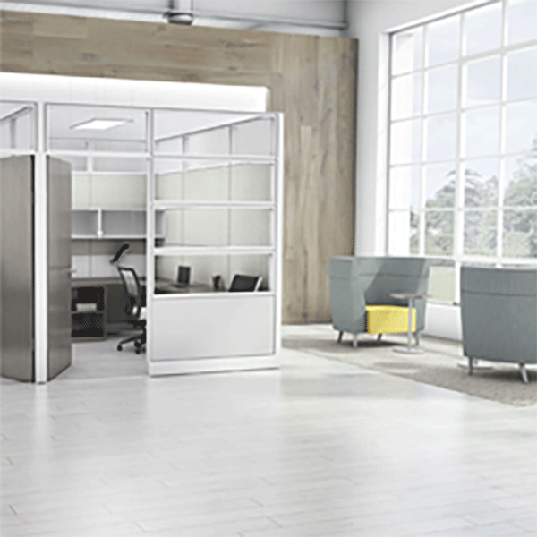Evolve Modular Panel Workstation System with Stackable Privacy Panels room view