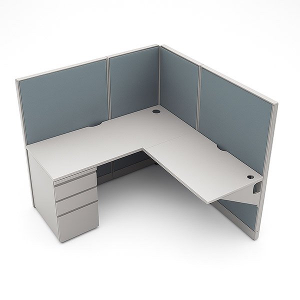 54″H 5′×5′ Cubicle – 24″-Deep Worksurfaces with BBF Pedestal room view