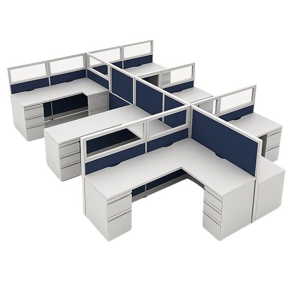 54″H 6′×6′ 6-Pod Collaborative Cubicle with Glass Stackers – 24″-Deep Tops, BBF & FF Pedestals room view