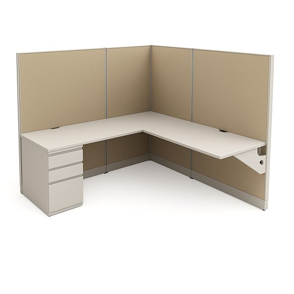 66″H 6′×6′ Cubicle – 24″-Deep Worksurfaces, BBFile Pedestal room view