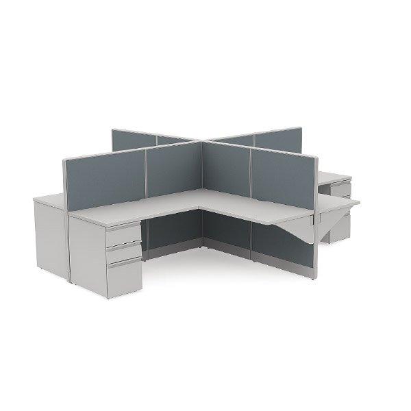Back-to-Back 4-Pod 48″H 5′×5′ Cubicle– 24″-Deep Tops with BBF Pedestals room view
