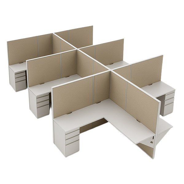 Back-to-Back 6-Pod 62″H 6′×6′ Cubicle – 24″-Deep Tops with BBF Pedestals room view