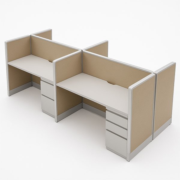 Back-to-Back 4-Pod 42″H x 60″W Cubicle– 60″×24″ Tops with BBF Pedestals room view
