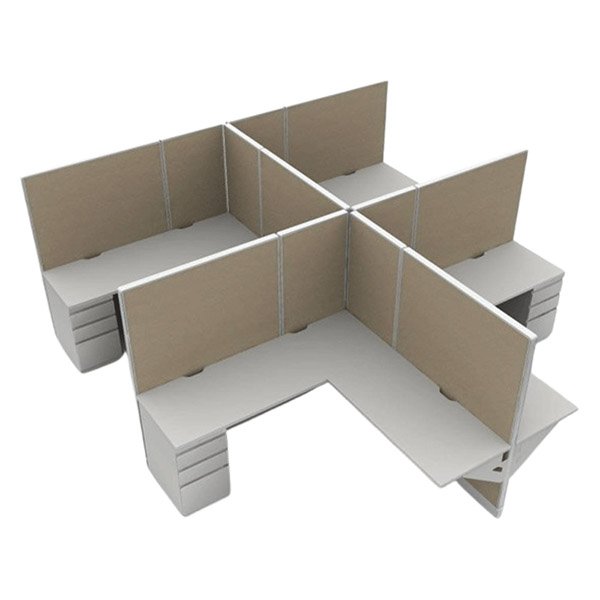 Back-to-back four pod 62” high, 6’ x 6’ workstation with 24” deep worksurfaces