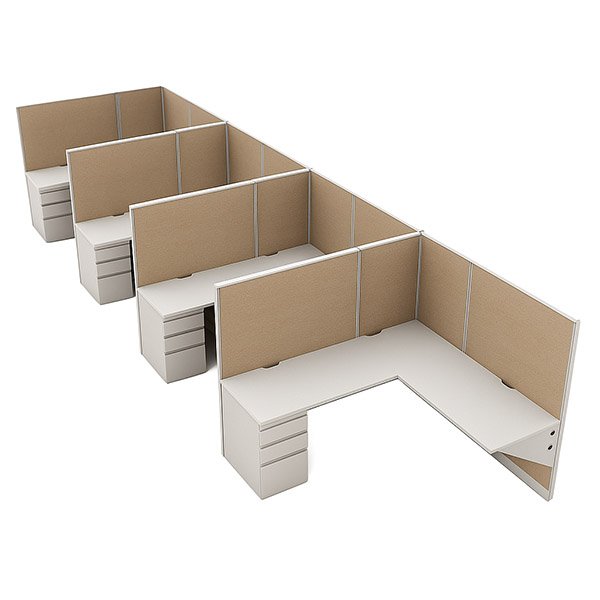 Single-Row 4-Pod 48″H 5′×5′ Cubicle– 24″-Deep Tops with BBF Pedestals room view