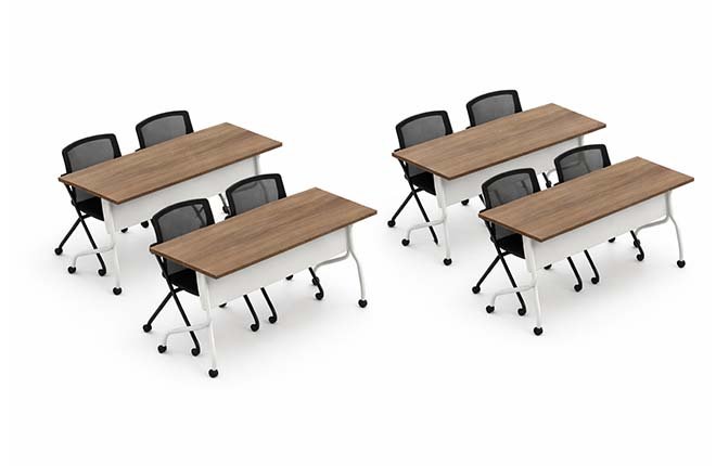 Set of 4 Flip Top Training Tables+Mesh Back Nesting Chairs 4