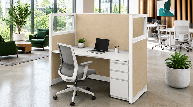 Modern Private 5' x 2' Cubicle with Drawer Storage room view