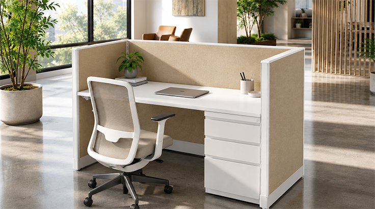 Open Low 5' x 2' Cubicle with Drawer Storage room view