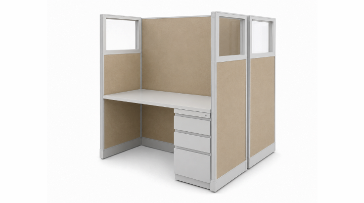 Private 5' x 2' Cubicle with Drawer Storage and Glass Inserts product view