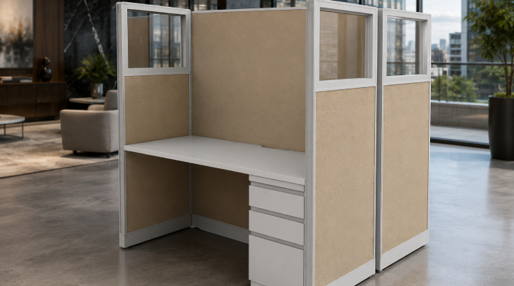 Private 5' x 2' Cubicle with Drawer Storage and Glass Inserts room view