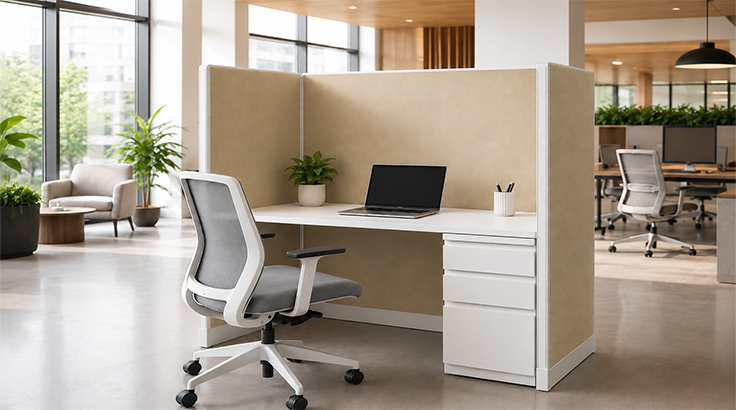 Private 5' x 2' Cubicle with Drawer Storage room view
