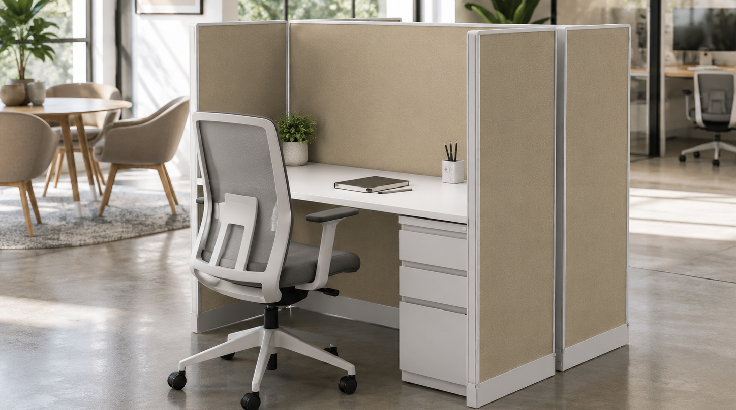 2 Person Private 5' x 2' Cubicle with Drawer Storage room view