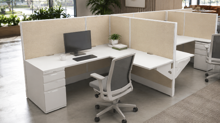 Side by Side Two Pod Private 5' x '5 Cubicle with Drawer Storage room view