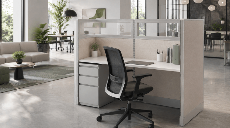 Private 6' x 2' Cubicle with Drawer Storage room view