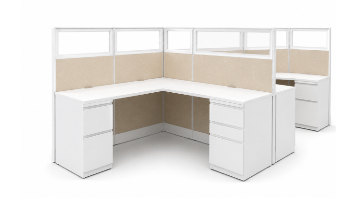 Semi Private 6 x 6 Cubicle with Drawer Storage with Modern Glass Panels product view