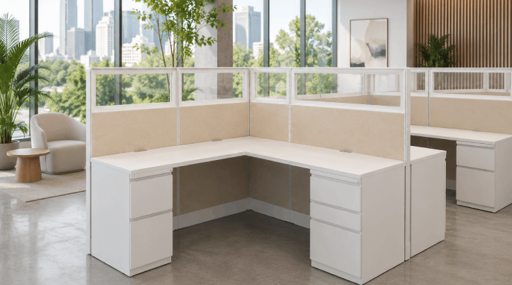 Semi Private 6 x 6 Cubicle with Drawer Storage with Modern Glass Panels room view